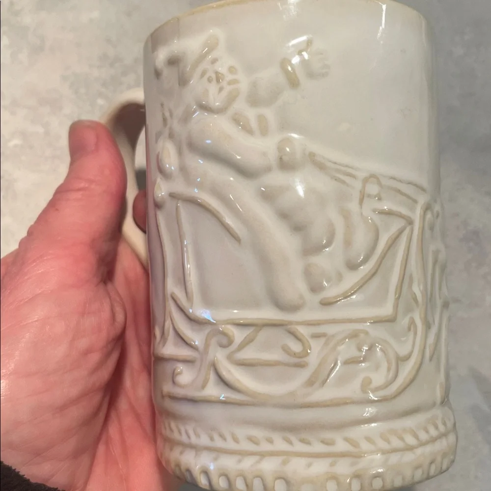Williams Sonoma Embossed Santa/Reindeer Mug